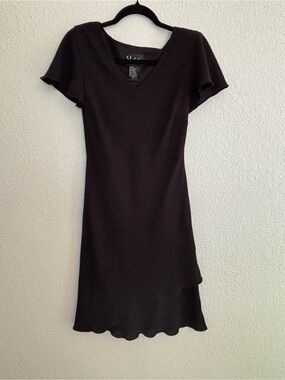 S.L. Fashions Vintage Black V-Neck Dress with Flutter Sleeves
